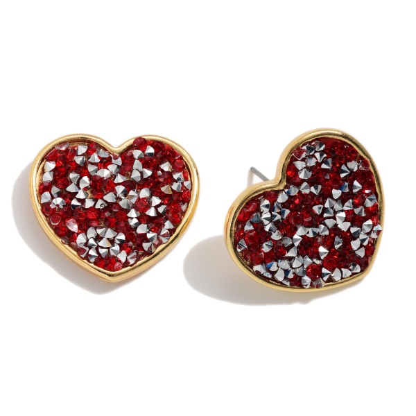 Wholesale rhinestone Glitter Heart Stud Earrings Gold