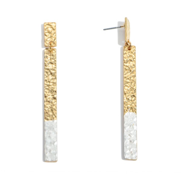 Wholesale crinkled Gold Bar Drop Earrings Color Tip Accent