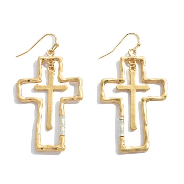 Wholesale two Cross Nested Drop Earrings