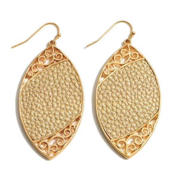 Wholesale metal Encased Faux Leather Animal Print Drop Earrings Gold