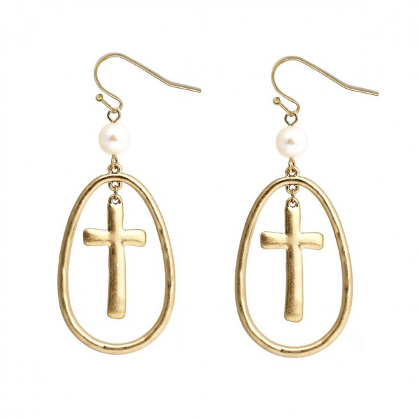 Wholesale cross Nested Pearl Drop Earrings