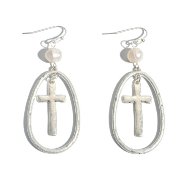 Wholesale cross Nested Pearl Drop Earrings