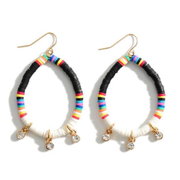 Wholesale multi Color Heishi Bead Drop Earrings Rhinestone Accents Long