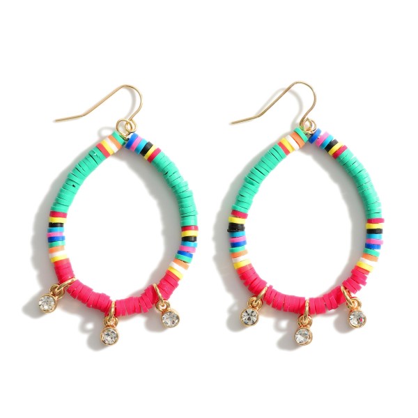 Wholesale multi Color Heishi Bead Drop Earrings Rhinestone Accents Long