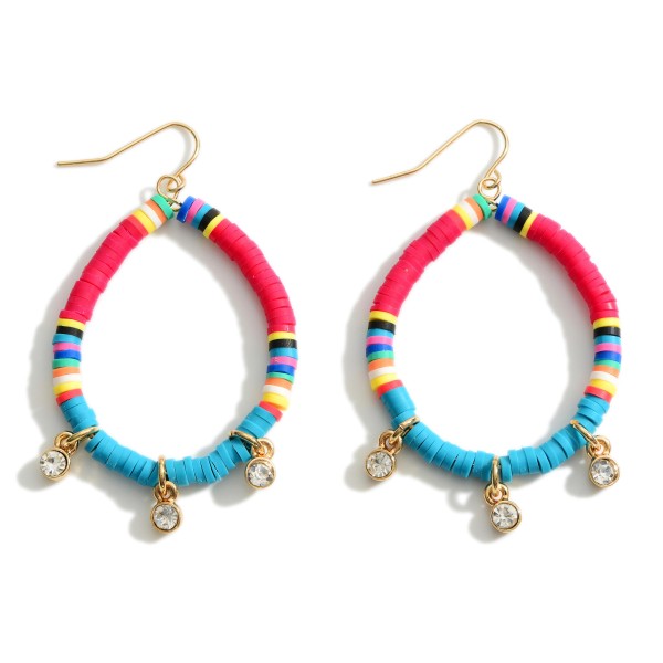 Multi-Color Heishi Bead Drop Earrings Featuring Rhinestone Accents. 

- Approximately 2.5" Long