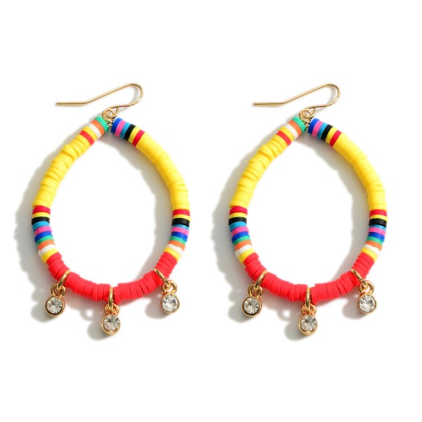 Multi-Color Heishi Bead Drop Earrings Featuring Rhinestone Accents. 

- Approximately 2.5" Long