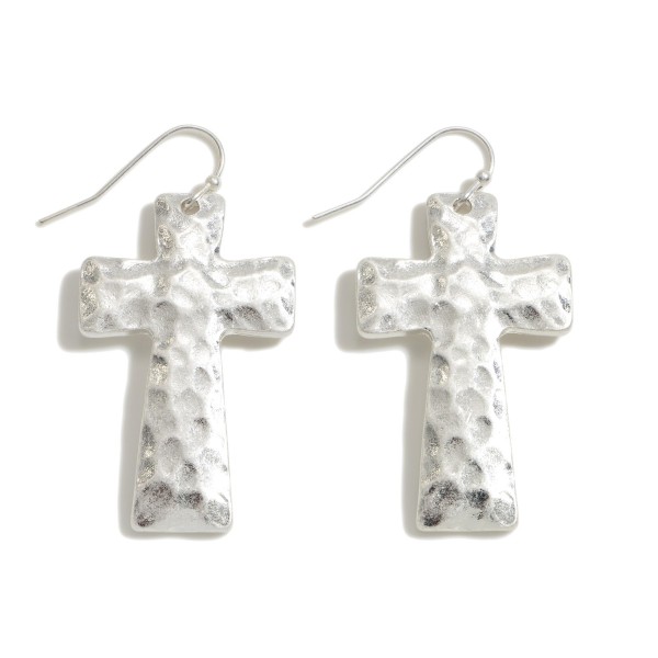 Hammered Cross Drop Earrings.
- Approximately 1.5" in Length