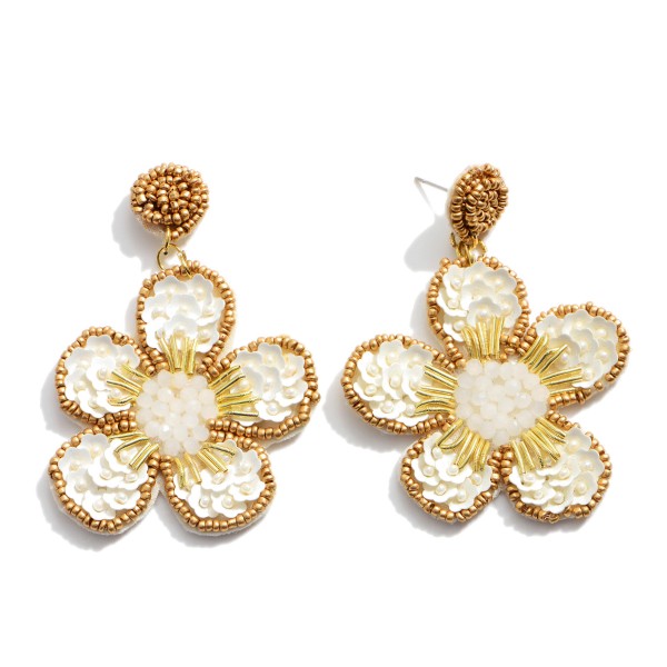 Wholesale seed Beaded Felt Flower Statement Drop Earrings