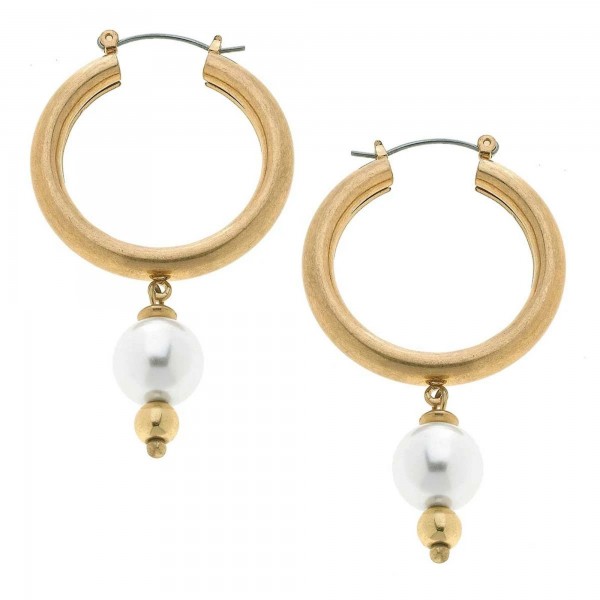 Wholesale ivory Pearl Hoop Earrings Worn Gold Pearl mm Hoop Diameter
