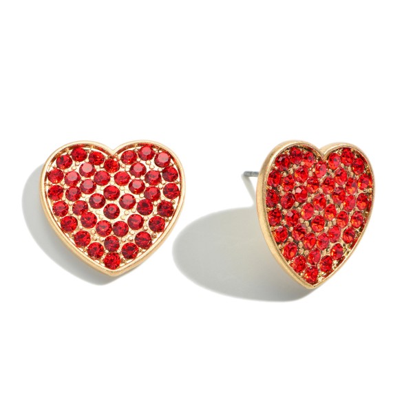 Wholesale red Rhinestone Heart Stud Earrings Gold