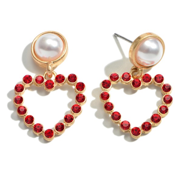 Wholesale red Rhinestone Heart Drop Earrings Pearl Accent