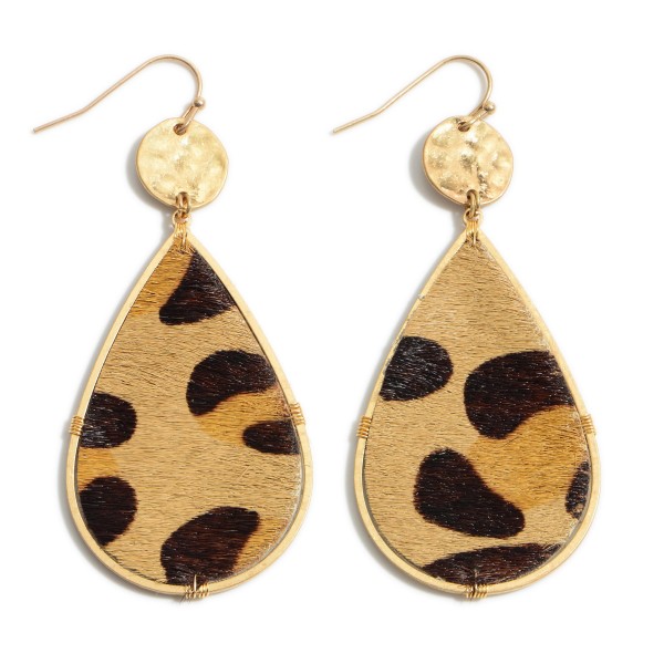 Wholesale cheetah Print Teardrop Earrings Gold Faux Leather Cowhide Material