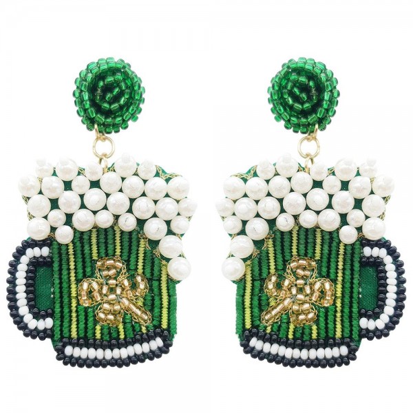 Wholesale beaded Beer Mug Earrings Faux Pearl Accents
