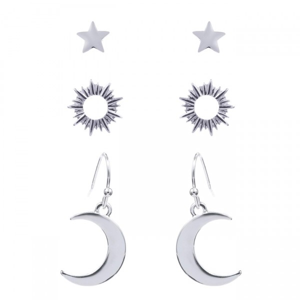 Wholesale set Three Celestial Themed Metal Earrings Star Studs Measure mm Diamet