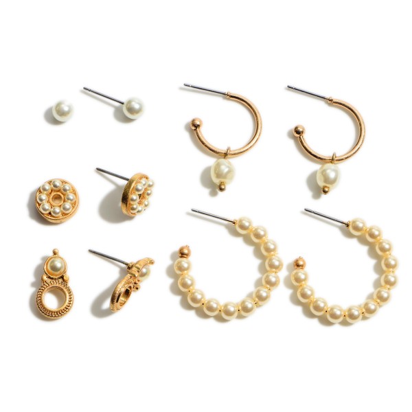 Wholesale set Five Pairs Faux Pearl Earrings Set Includes Pairs Dainty Stud Earr
