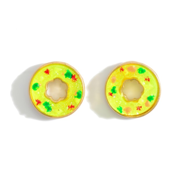 Doughnut Themed Stud Earrings. 

- Approximately 1/2" in Diameter 