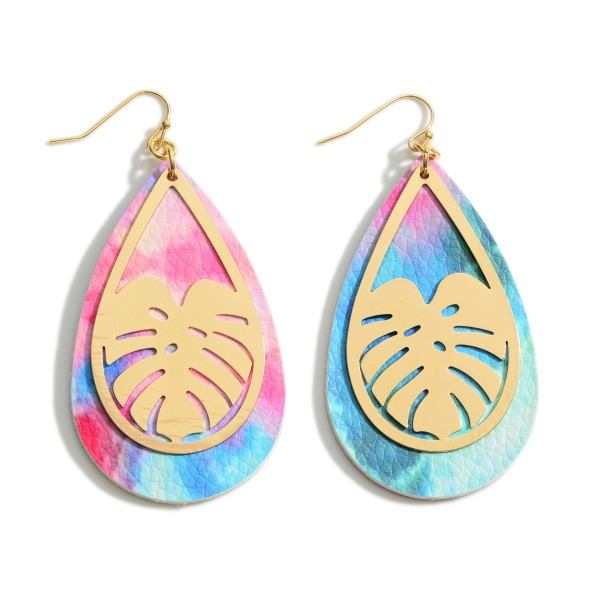 Wholesale tie Dye Teardrop Earrings Gold Leaf Accents Long