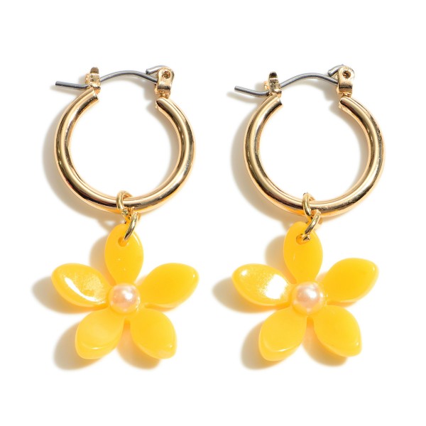 Wholesale gold Hoop Earrings Flower Accents Long