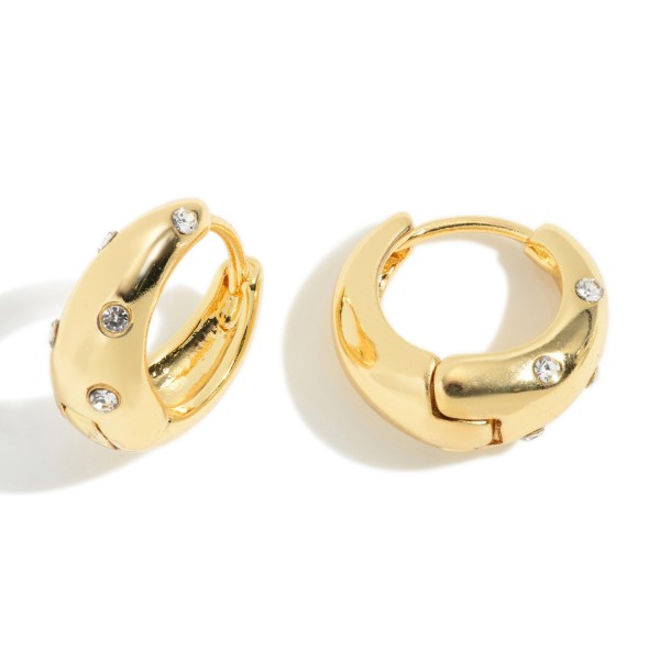 Wholesale thick Metal Huggie Hoop Earrings CZ Accents Long