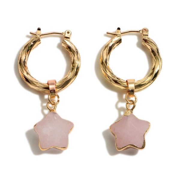 Wholesale gold Hoop Earrings Natural Stone Star Accents Long