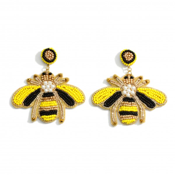 Wholesale beaded Bee Earrings Faux Pearl Accents Long