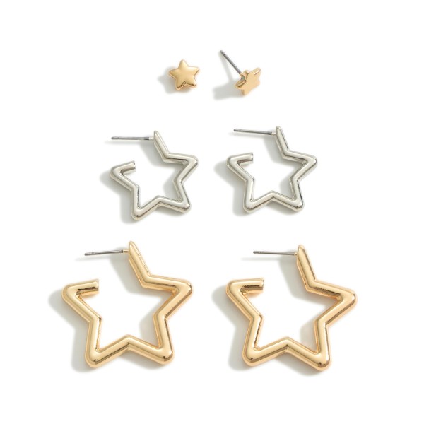 Wholesale set Three Star Earrings Studs Diameter Small Hoops Diameter Large Hoop