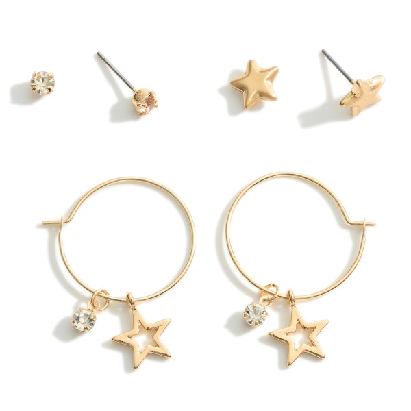 Wholesale set Three Star Earrings CZ Accents CZ Studs cm Diameter Star Studs cm