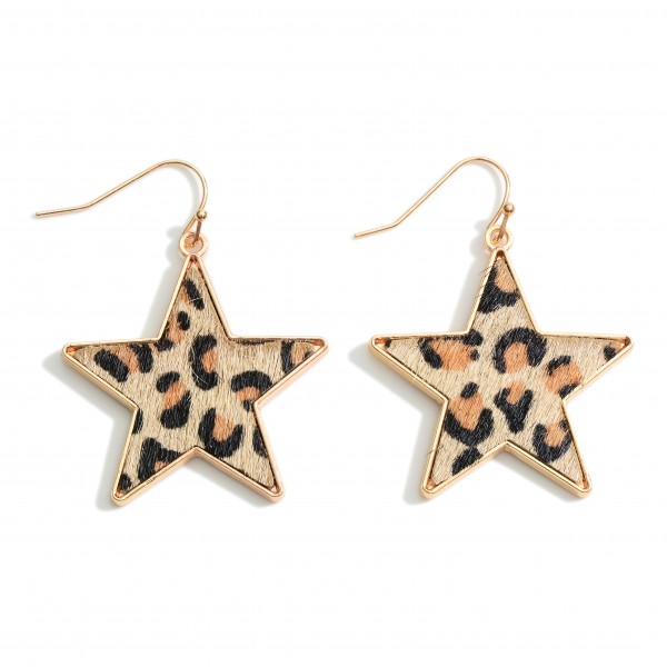 Animal Print Star Earrings. 

- Approximately 1.75" Long