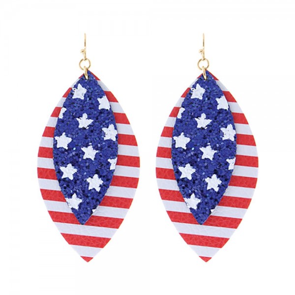Wholesale american Flag Drop Earrings Glitter Accents