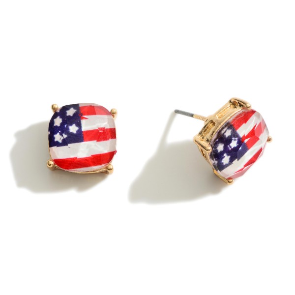 American Flag Stud Earrings. 

- Approximately .5" in Diameter