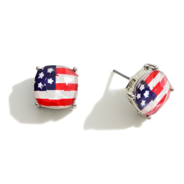 American Flag Stud Earrings. 

- Approximately .5" in Diameter