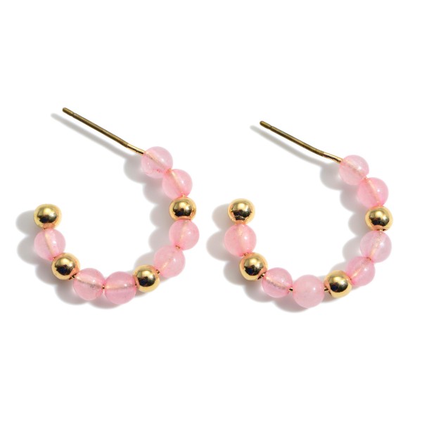 Small Beaded Hoop Earrings featuring Natural Stone Accents.

- Approximately 1" in Diameter