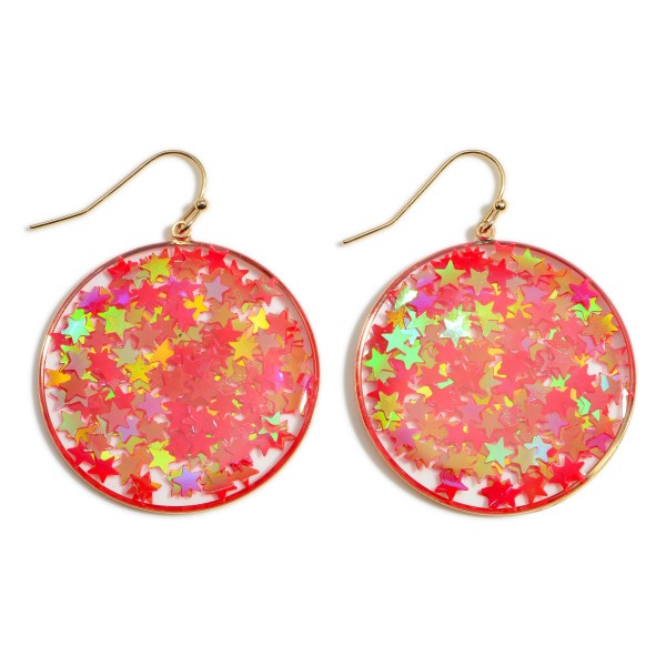 Circle Drop Earrings with Reflective Stars

- Approximately 1.5" Long