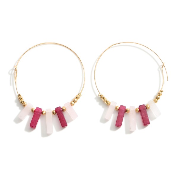 Wholesale gold Threader Earrings Natural Stone Accents Beaded Details Long