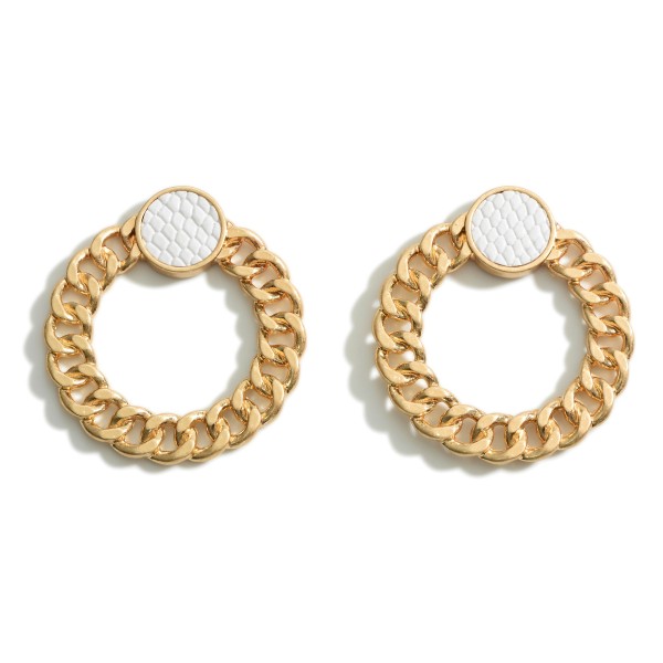 Wholesale gold Chain Drop Earrings Leather Snakeskin Accents