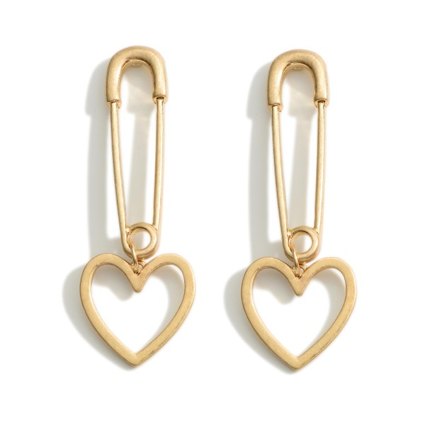 Wholesale metal Safety Pin Earrings Heart Accents Long