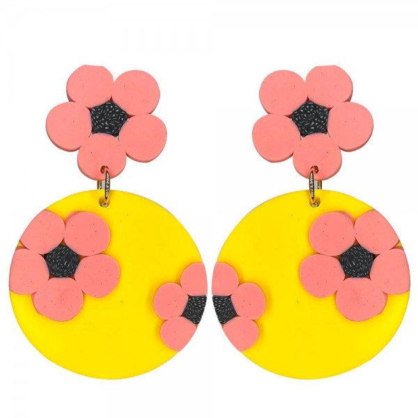 Clay Polymer Flower Drop Earrings.

- Approximately 2.75" in Length