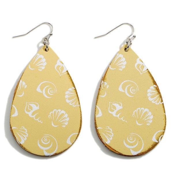 Wholesale faux Leather Teardrop Earrings Seashell Accents Long