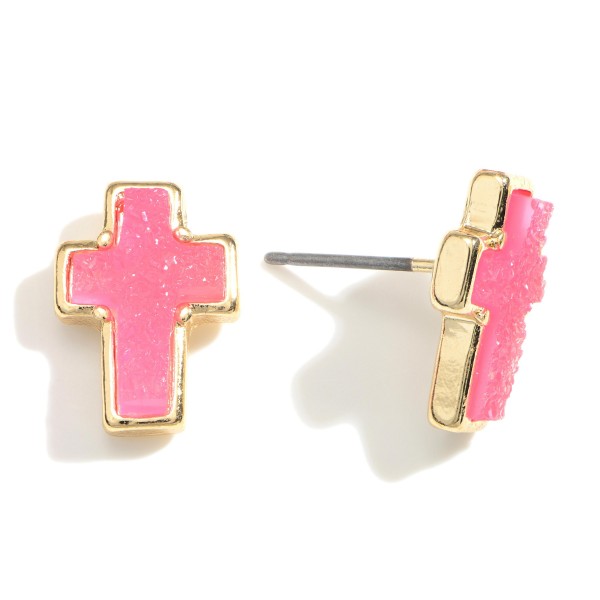 Druzy Cross Stud Earrings. 
- Approximately 1/2" Long