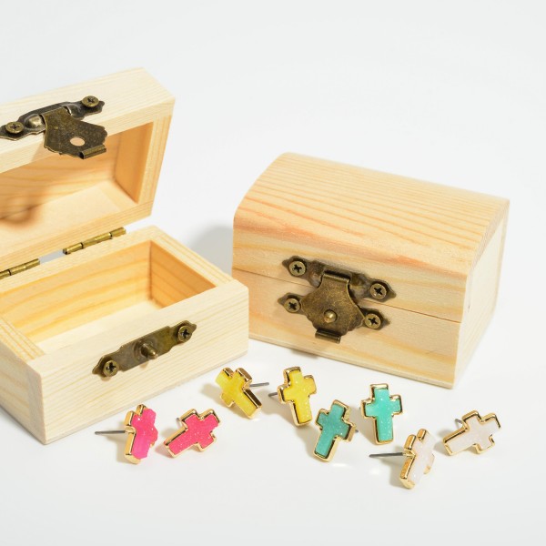 Druzy Cross Stud Earrings. 
- Approximately 1/2" Long