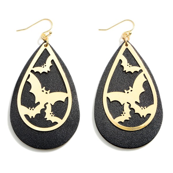 Wholesale halloween Leather Teardrop Earrings Bat Details