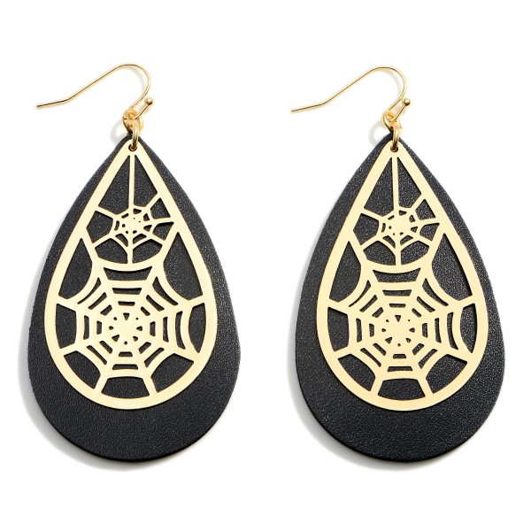 Wholesale halloween Leather Teardrop Earrings Spider Web Details