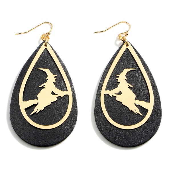Wholesale halloween Leather Teardrop Earrings Witch Broom Details