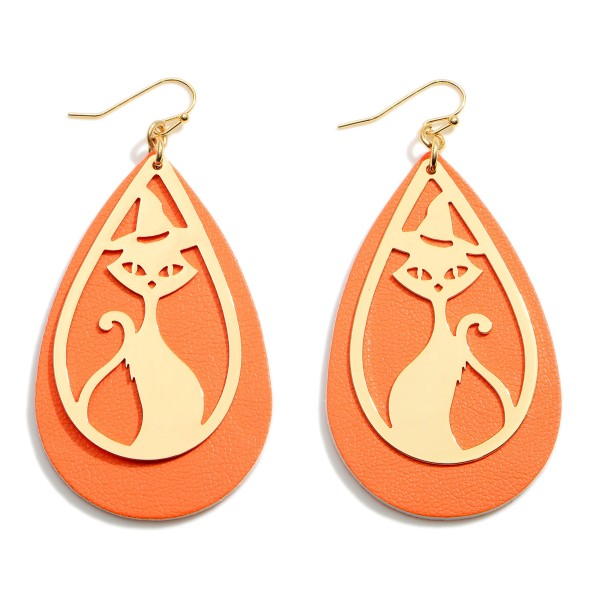 Wholesale halloween Leather Teardrop Earrings Black Cat Details