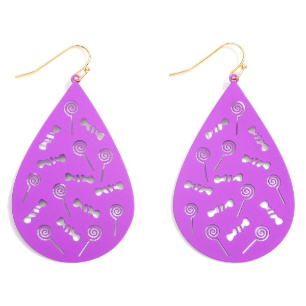 Halloween Metal Teardrop Earrings Featuring Candy Details.

- Approximately 2.5" in Length