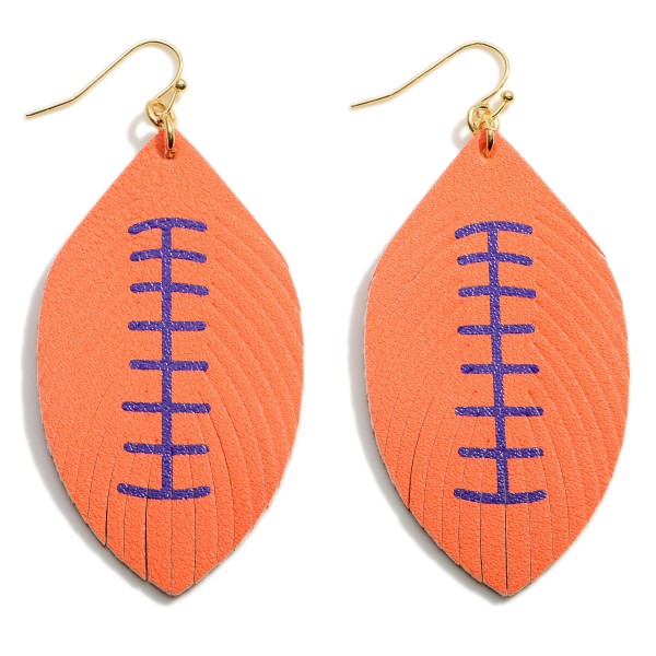 Faux Leather Football Drop Earrings Featuring Feathered Accents. 

- Approximately 3" in Length