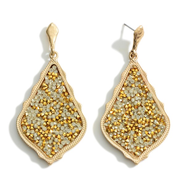 Wholesale metal Encased Glitter Drop Earrings Gold Long