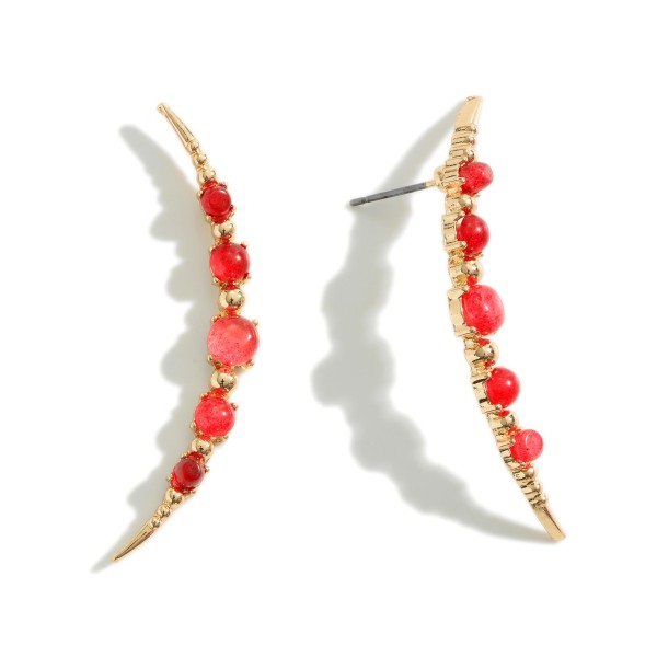 Gold Tone Ear Climber Earrings Featuring Natural Stones

-Approximately 1.75" Long