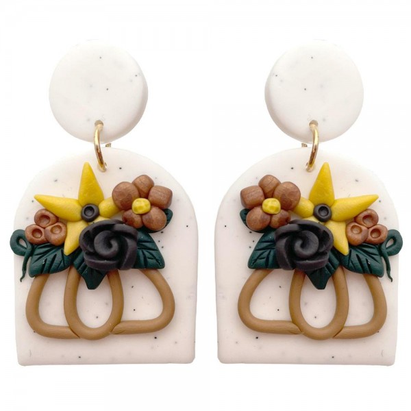 Floral Design Polymer Clay Earring

- Approximately 2" in length