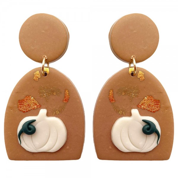 Wholesale white Pumpkin Polymer Clay Earrings Gold Foil Accent